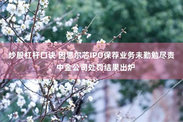 炒股杠杆口诀 因思尔芯IPO保荐业务未勤勉尽责，中金公司处罚结果出炉