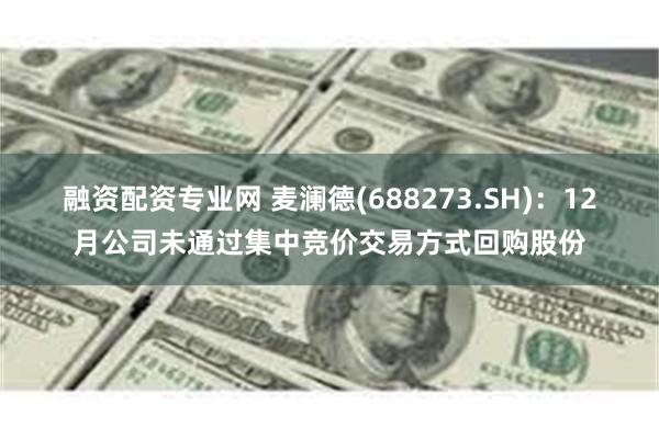 融资配资专业网 麦澜德(688273.SH)：12月公司未通过集中竞价交易方式回购股份